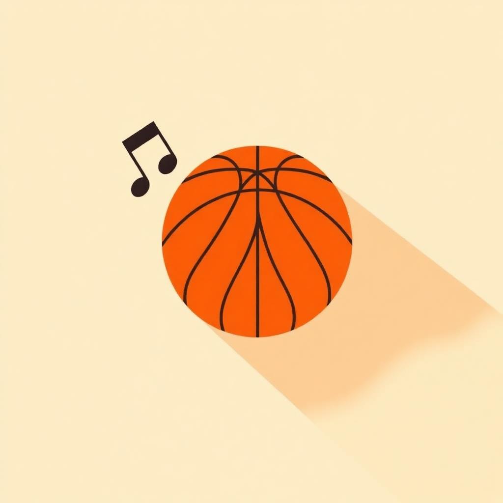Ilustração abstrata de uma bola de basquetebol e notas musicais
