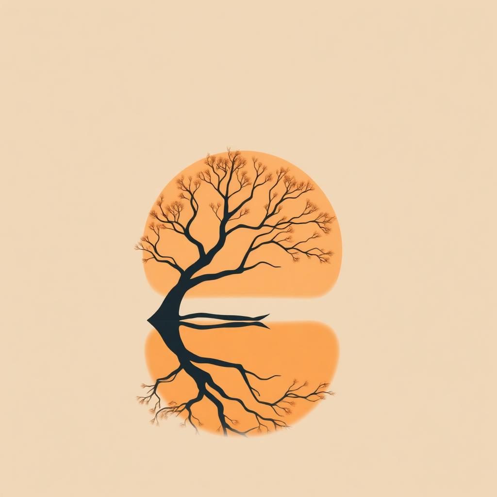Ilustração abstrata de uma árvore serena refletida na água