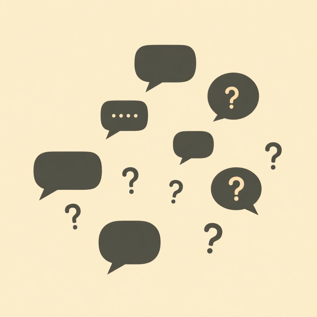 Ilustração abstrata de balões de conversa e perguntas no ar